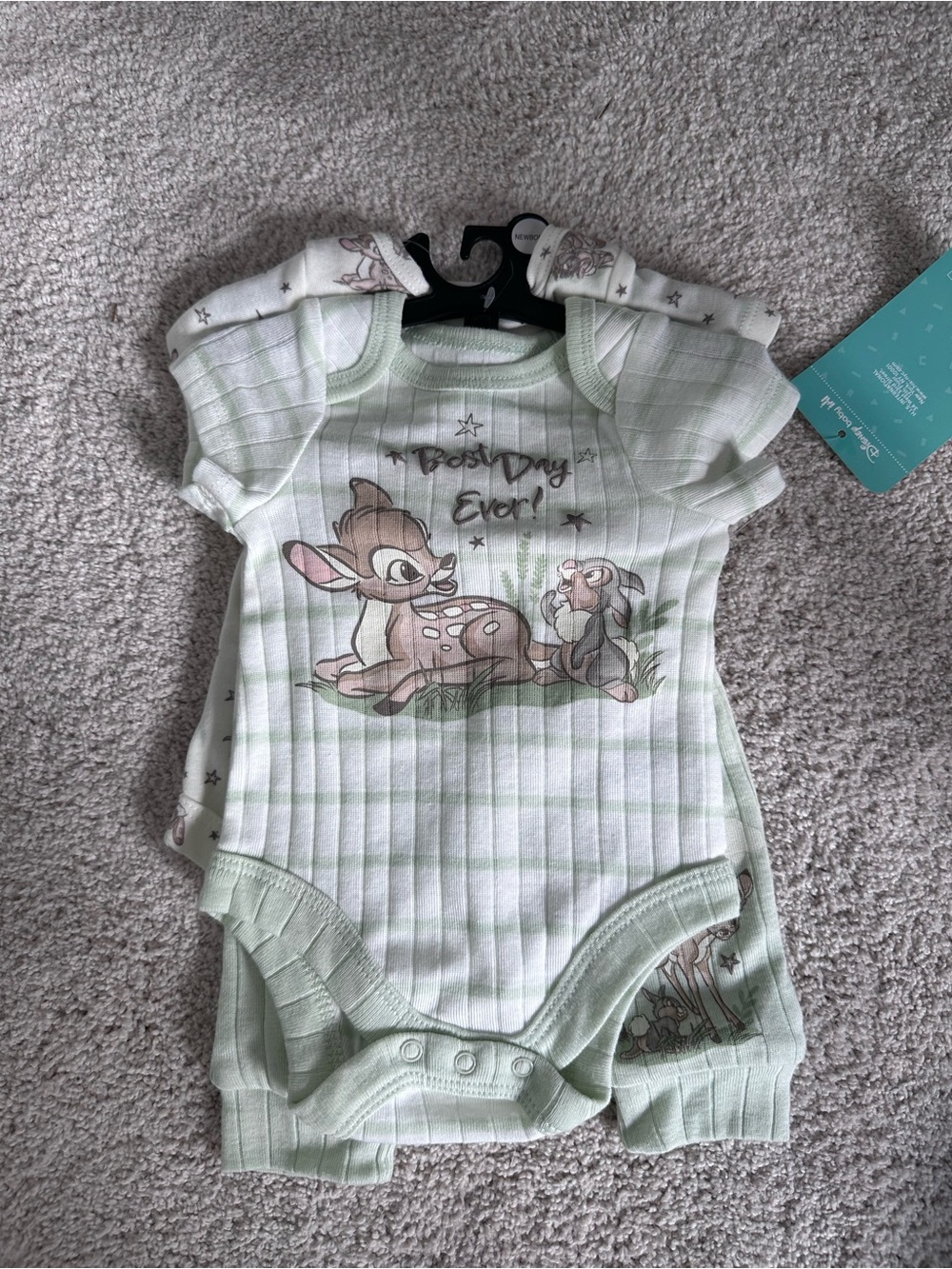 Disney Mint Green Bambi & Thumper Ribbed One-Piece Bodysuit - 3-Pack